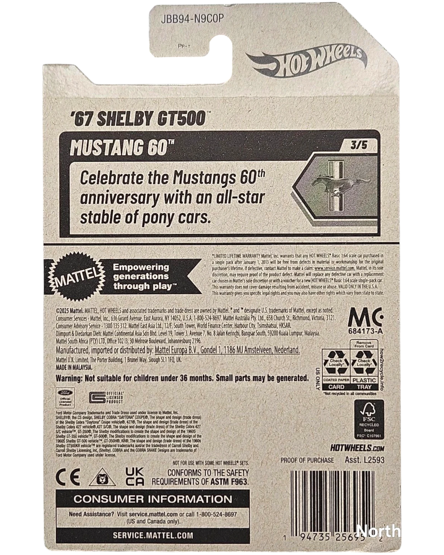 2026 Hot Wheels '67 Shelby GT500 Black Mustang 60 3/5 #161 1:64