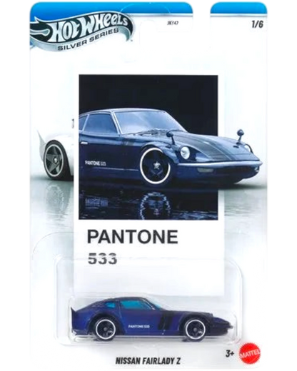 Hot Wheels Nissan Fairlady Z model car in Pantone 533 packaging