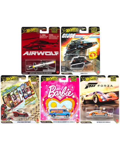 Collection of Hot Wheels toy car packages featuring various models and themes.