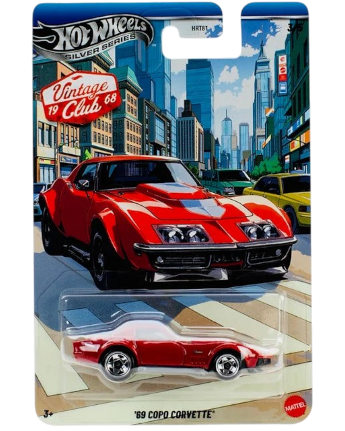 More Than Diecast Hot Wheels 2026 69 COPO Corvette die-cast car in red, featuring Silver Series National Icons packaging
