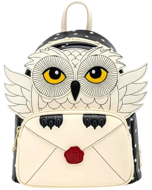 Backpack with owl design and envelope detail on a white background