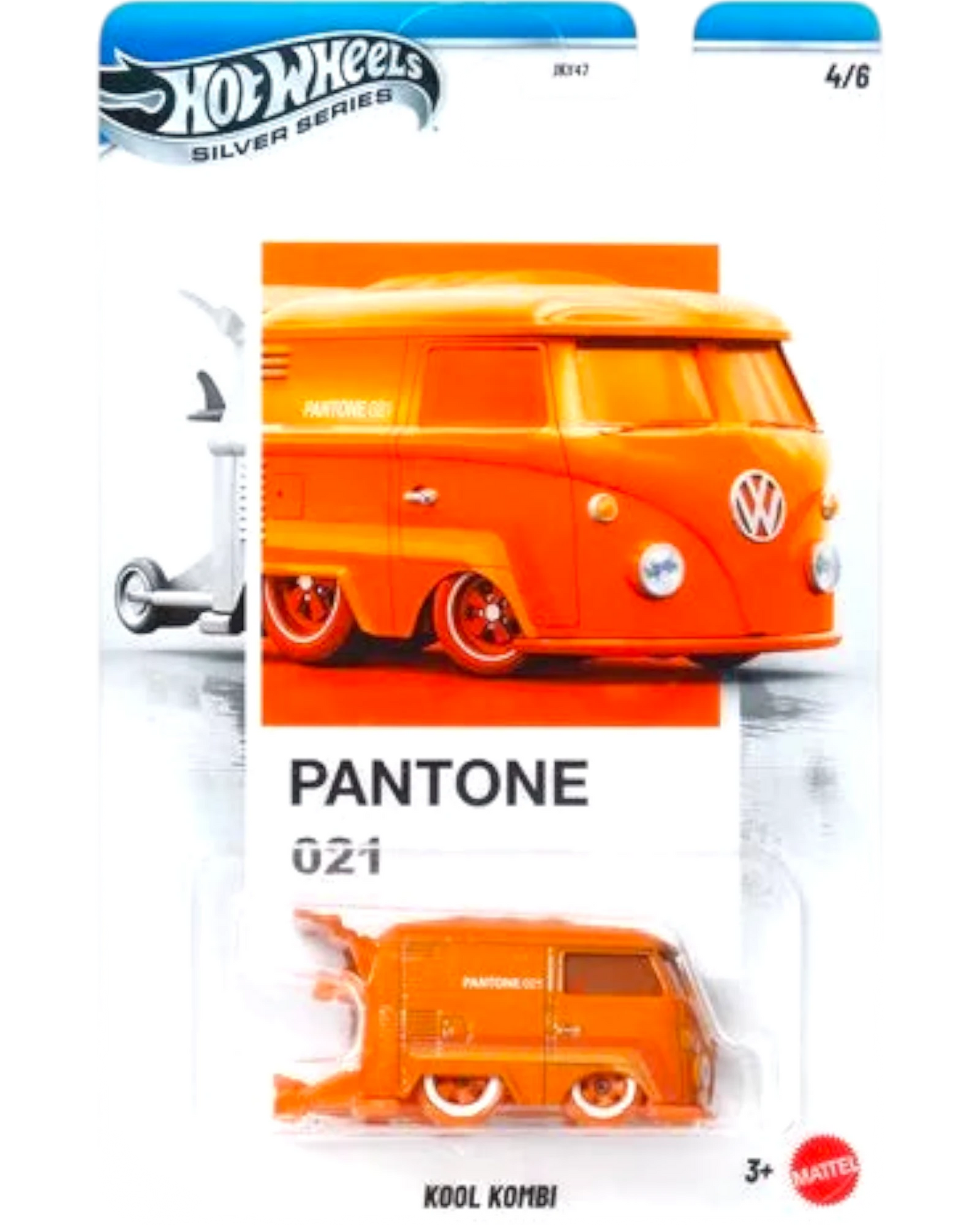 Hot Wheels Kool Kombi toy car in Pantone 021 packaging