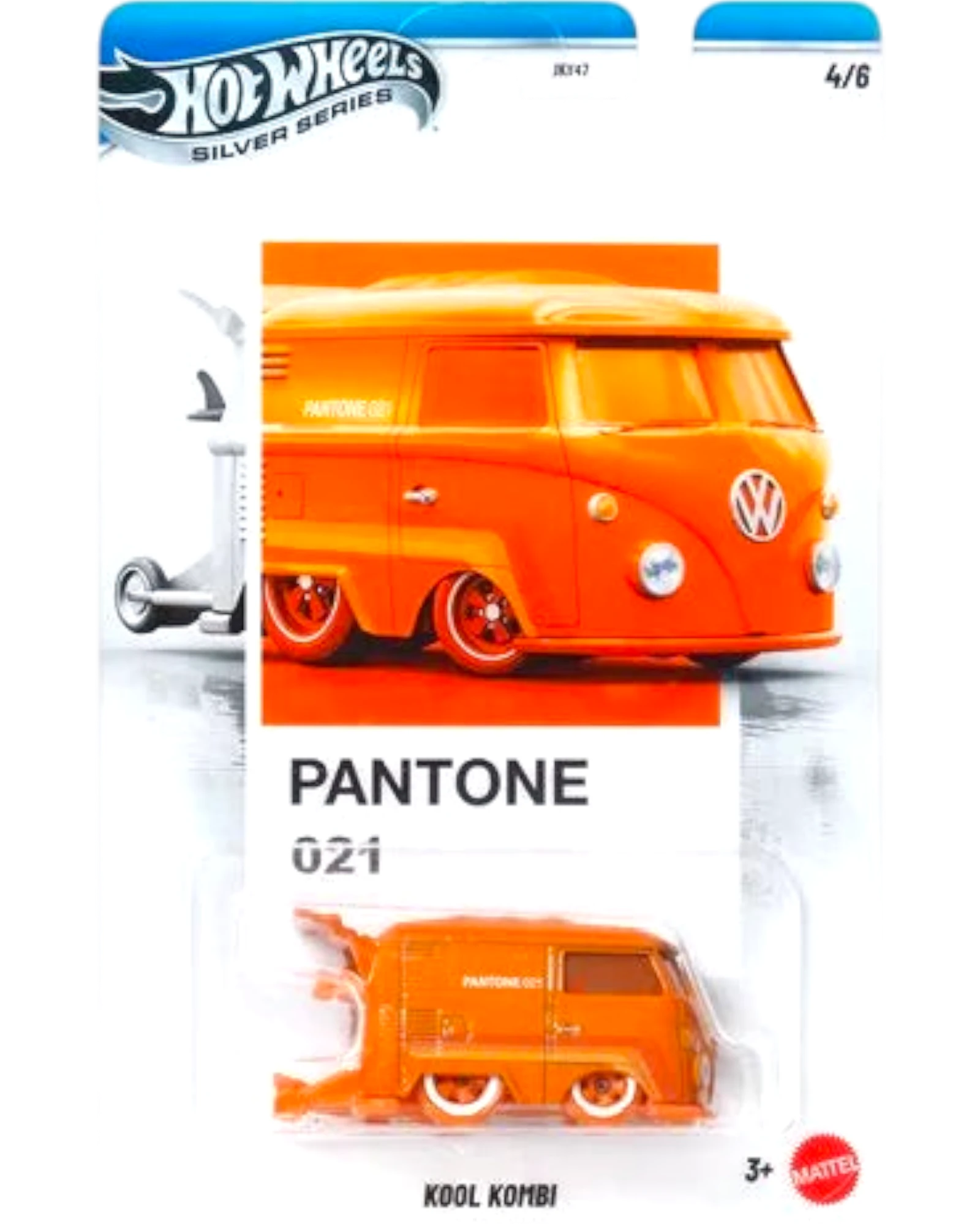 Hot Wheels Kool Kombi toy car in Pantone 021 packaging