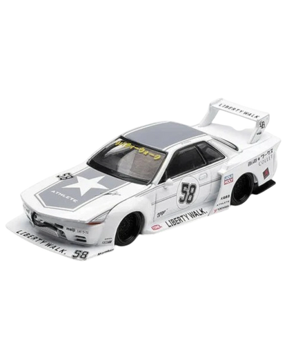 Model car with Liberty Walk branding on a white background, featuring the Mini GT logo.