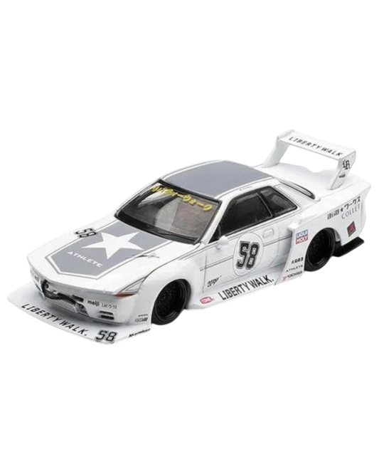 Model car with Liberty Walk branding on a white background, featuring the Mini GT logo.