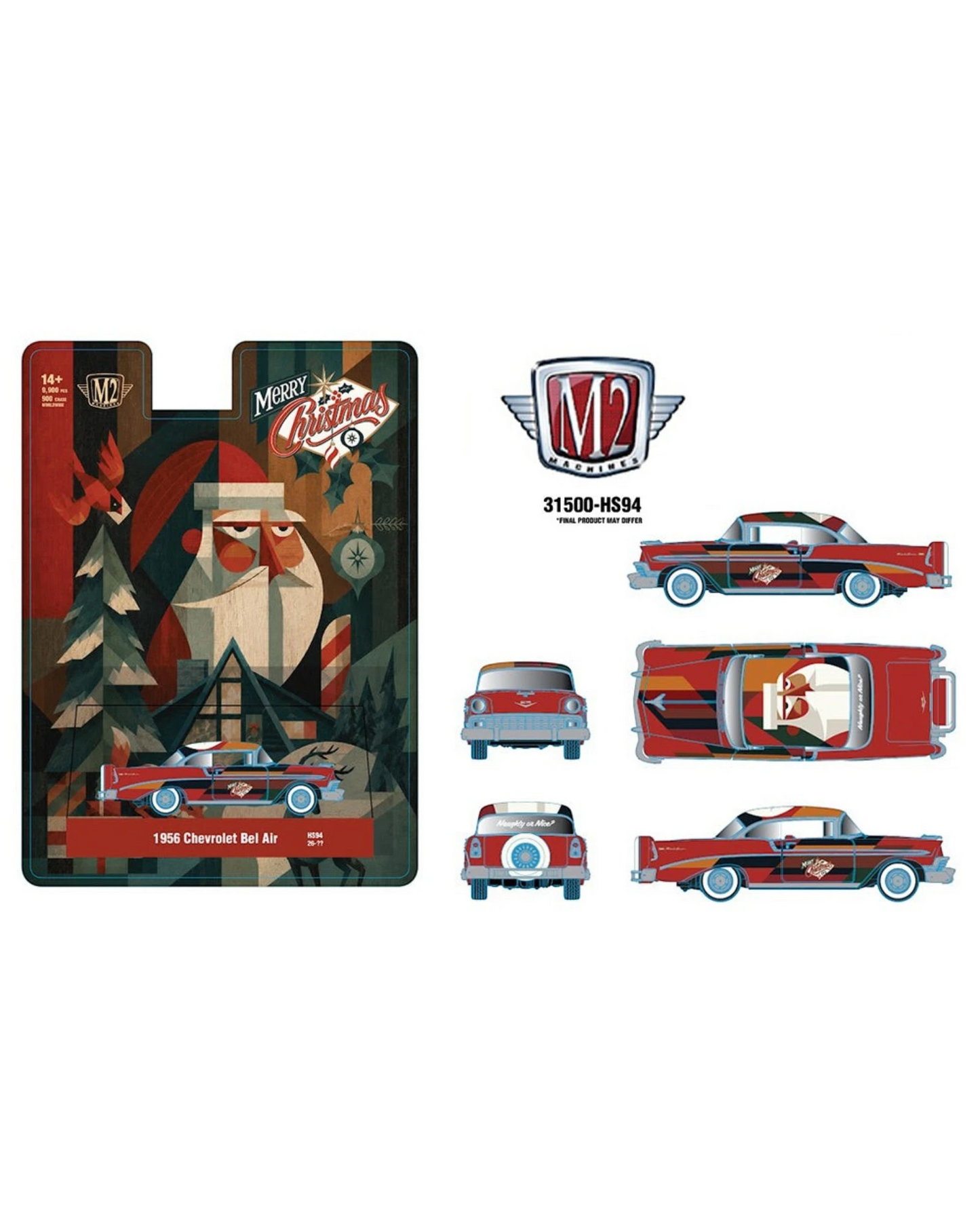 More Than Diecast M2 Machines 1956 Chevrolet Bel Air Christmas Special Edition die-cast car with Santa graphics
