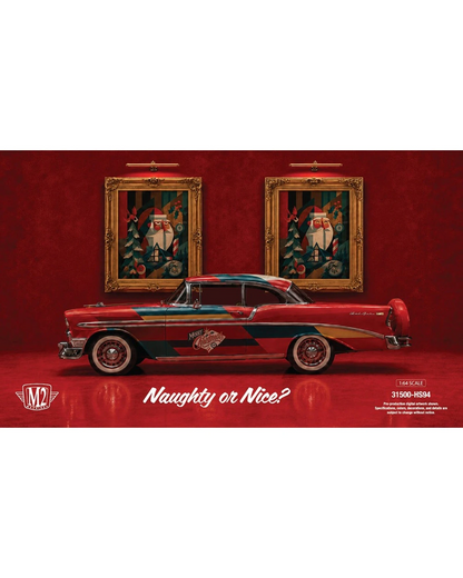 More Than Diecast M2 Machines 1956 Chevrolet Bel Air Christmas edition die-cast car with festive Santa graphics
