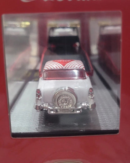 More Than Diecast 1:64 scale 1956 Chevrolet Bel Air in Coca-Cola red and white livery on a Spartan LCF hauler