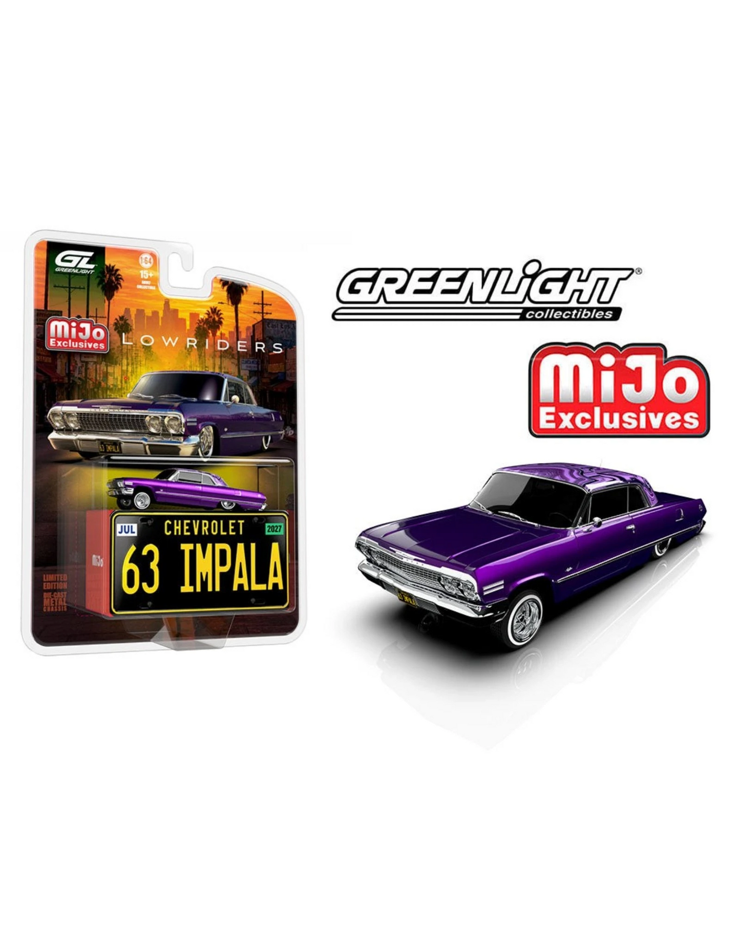 More Than Diecast 1:64 scale candy purple 1963 Chevrolet Impala SS lowrider model with metal license plate