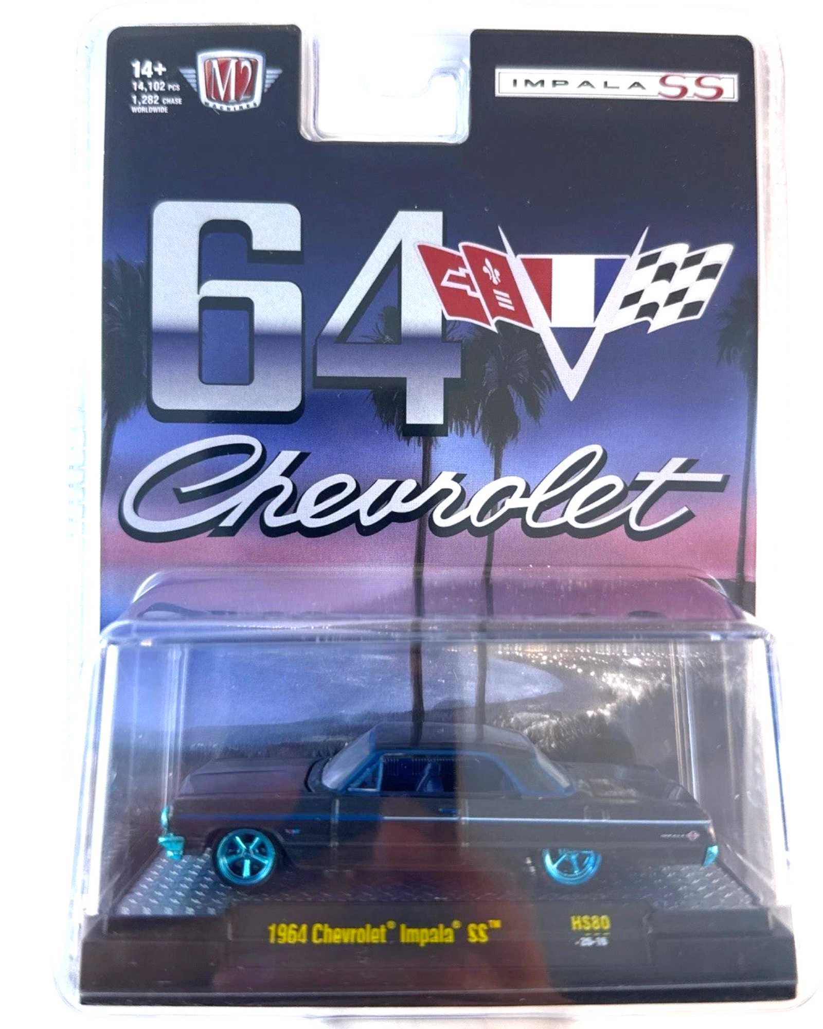 More Than Diecast M2 Machines 1964 Chevrolet Impala SS chase edition in Daytona Blue with chrome trim in blister pack