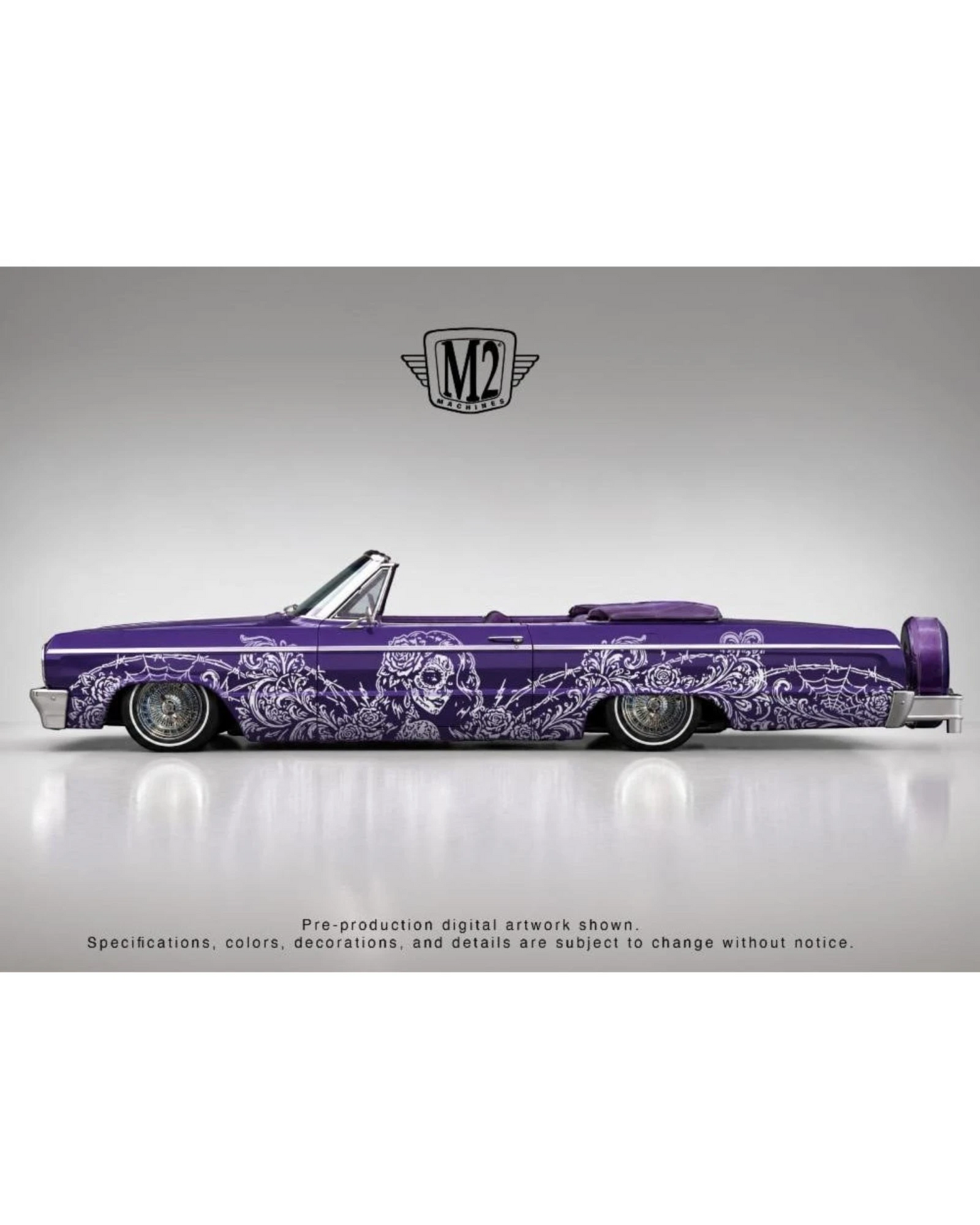 More Than Diecast M2 Machines 1964 Chevrolet Impala SS 409 convertible in purple with Dia De Los Muertos graphics