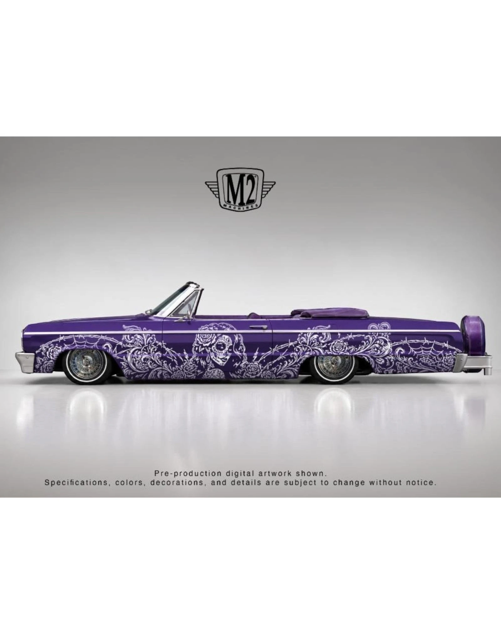 More Than Diecast M2 Machines 1964 Chevrolet Impala SS 409 convertible in purple with Dia De Los Muertos graphics