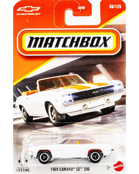 More Than Diecast 2026 Matchbox 1969 Camaro SS 396 in Dover White, 1:64 scale die-cast car on factory sealed card.