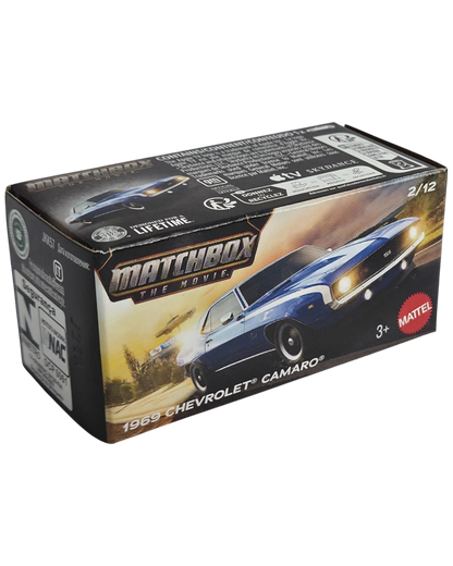 More Than Diecast Matchbox 1969 Chevrolet Camaro blue die-cast car in Power Grab movie series packaging