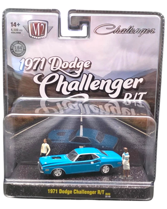 More Than Diecast 1:64 scale 1971 Dodge Challenger R/T diorama set with two figures in blister packaging