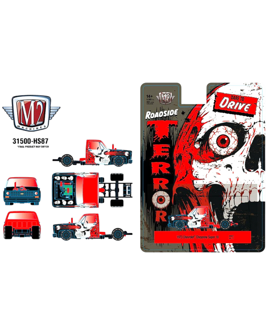More Than Diecast 1:64 scale 1973 Chevrolet Cheyenne Super 10 red truck from the M2 Machines Dare To Drive Terror series
