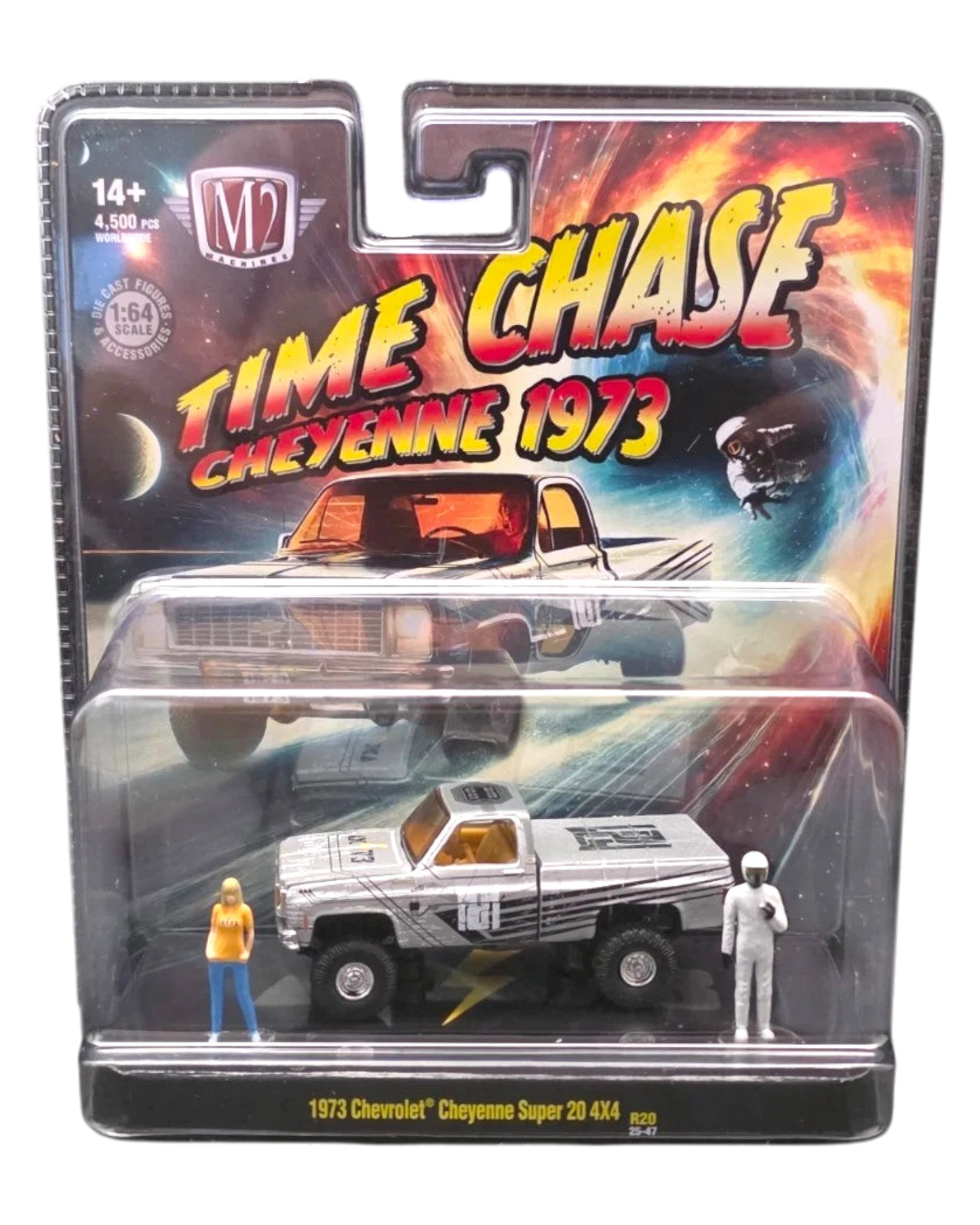 More Than Diecast M2 Machines 1973 Chevrolet Cheyenne Super 20 4x4 Time Chase diorama set with two figures
