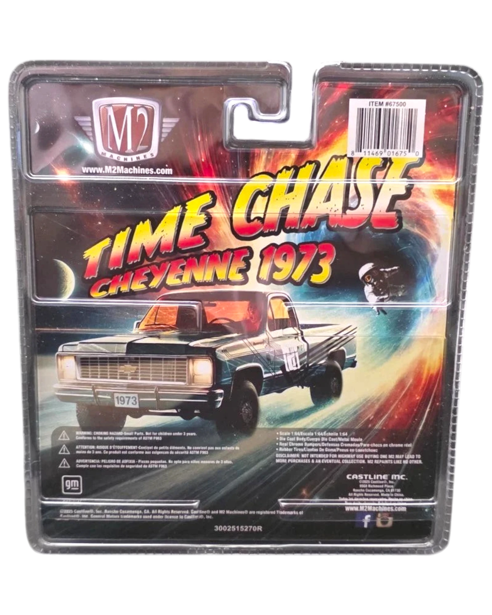 More Than Diecast M2 Machines 1973 Chevrolet Cheyenne Super 20 4x4 Time Chase diorama collectible in blister packaging