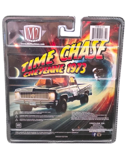 More Than Diecast M2 Machines 1973 Chevrolet Cheyenne Super 20 4x4 Time Chase diorama collectible in blister packaging