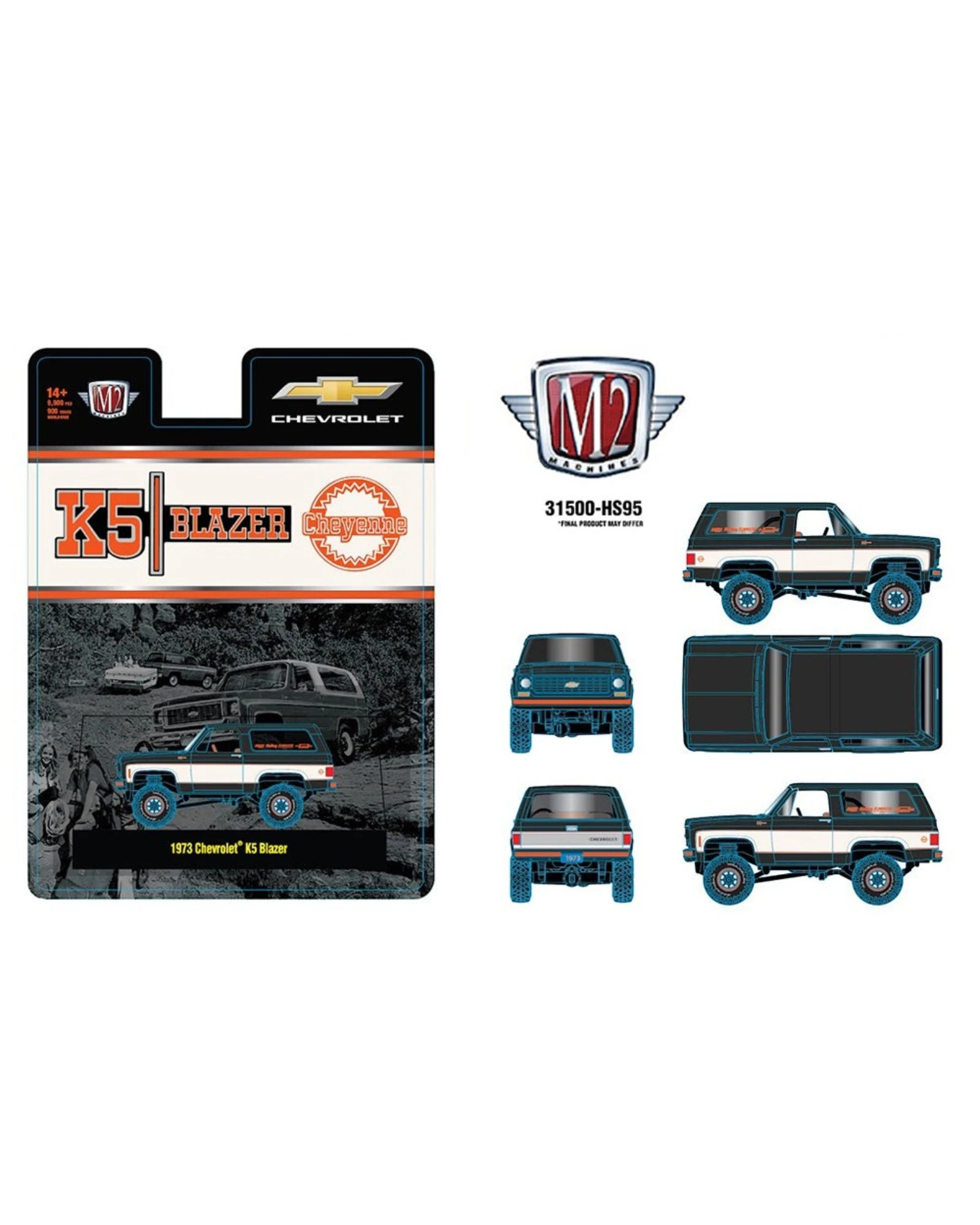 More Than Diecast 1:64 scale 1973 Chevrolet K5 Blazer Hobby Exclusive die-cast model with premium paint and packaging.