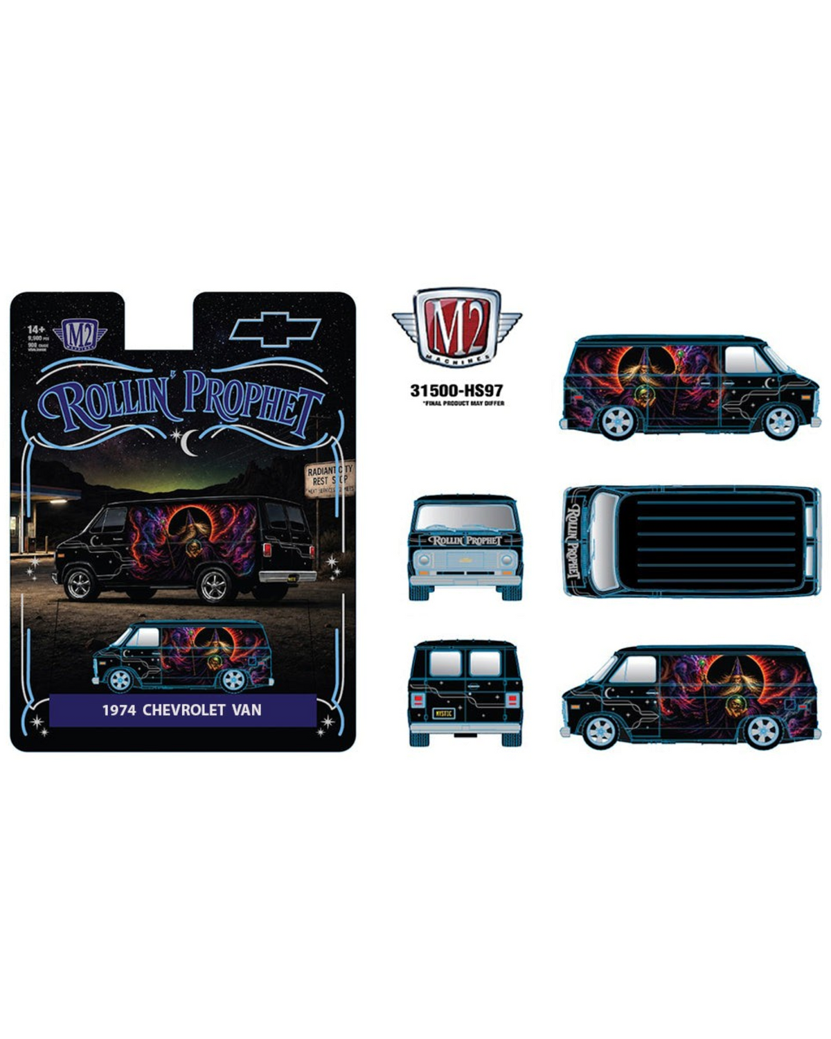 More Than Diecast M2 Machines 1:64 1974 Chevrolet van Rollin Prophet special edition with custom cosmic graphics