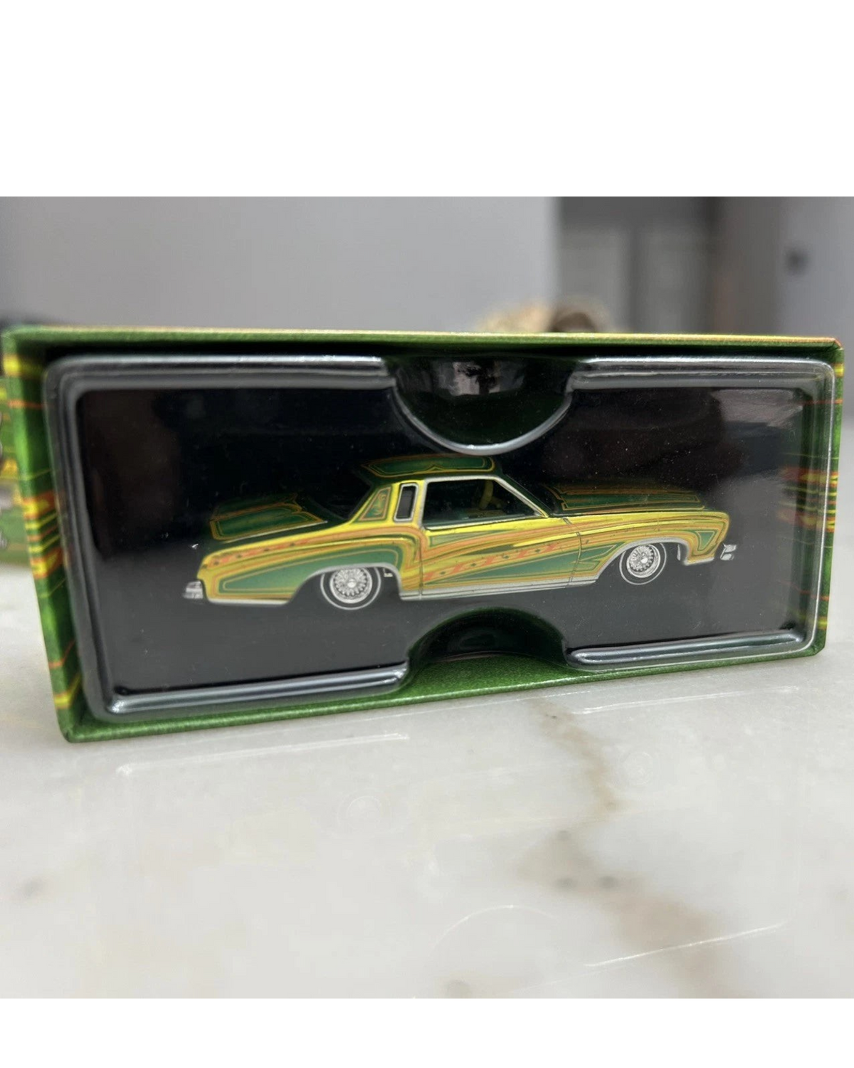 More Than Diecast Hot Wheels 1975 Chevrolet Monte Carlo RLC Exclusive lowrider in green and yellow custom paint