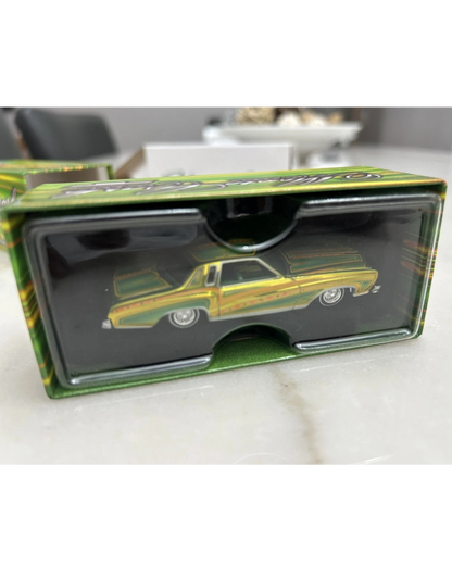 More Than Diecast Hot Wheels 1975 Chevrolet Monte Carlo RLC Exclusive lowrider in green and gold in display box