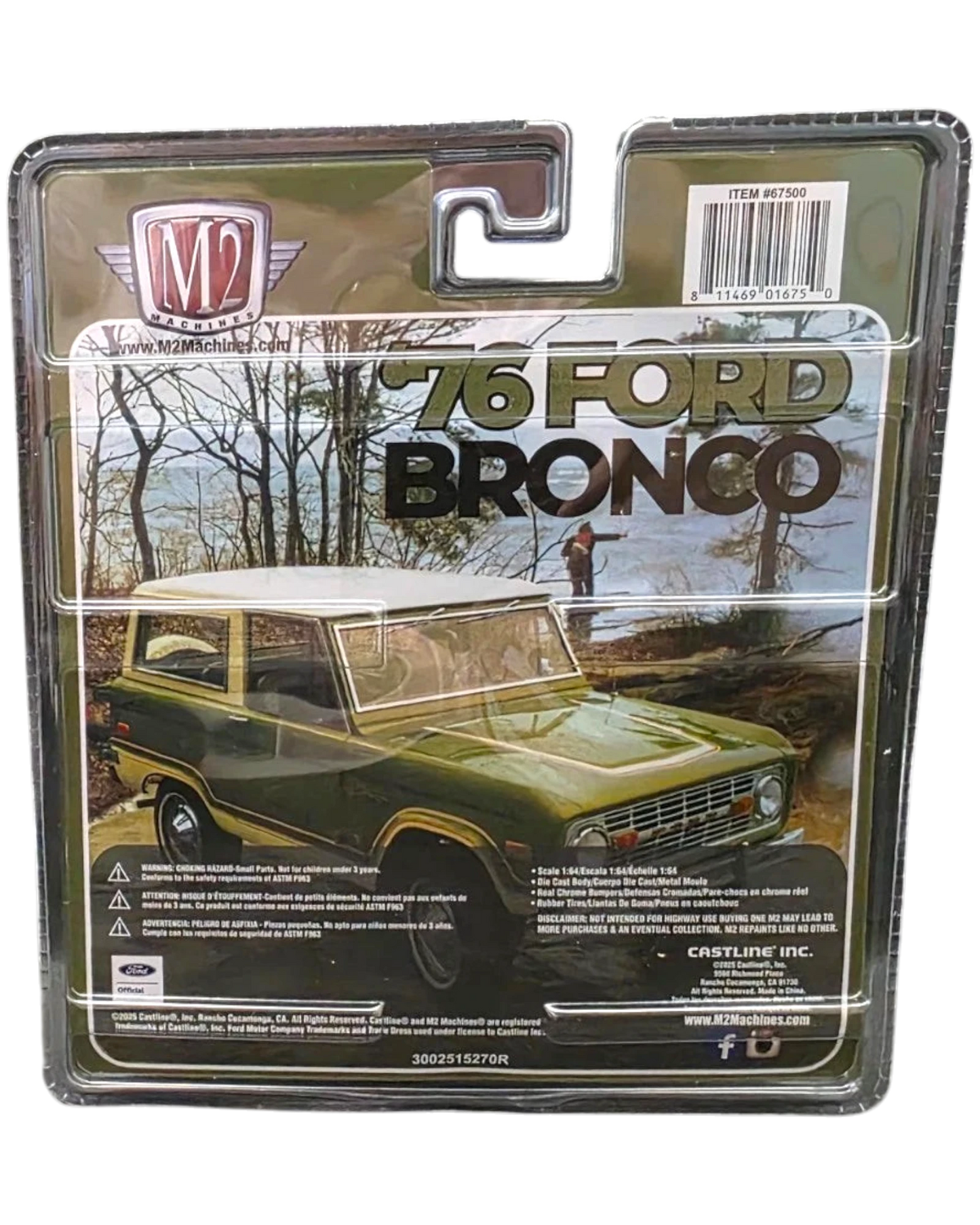 More Than Diecast M2 1976 Ford Bronco diorama set in 1:64 scale featuring a green diecast truck and two figures