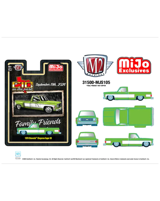 More Than Diecast M2 Machines 1978 Chevrolet Cheyenne Super 30 two-tone green and white die-cast truck.
