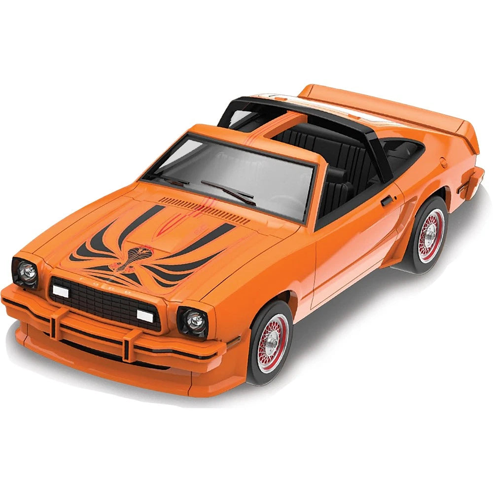 More Than Diecast 1978 Ford Mustang King Cobra II model car in tangerine and black with iconic hood decal