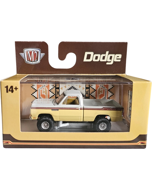 More Than Diecast 1:64 scale 1979 Dodge Adventure 150 Palomino 4x4 truck in two-tone cream and white packaging