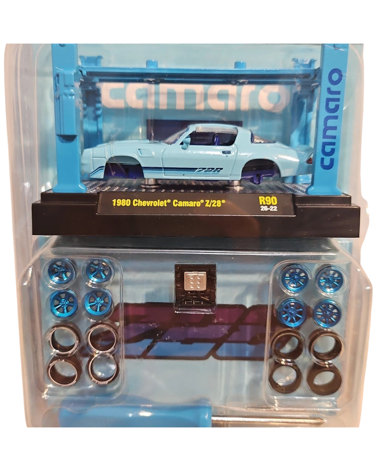 More Than Diecast 1:64 scale 1980 Chevrolet Camaro Z/28 blue model kit chase car in blister packaging