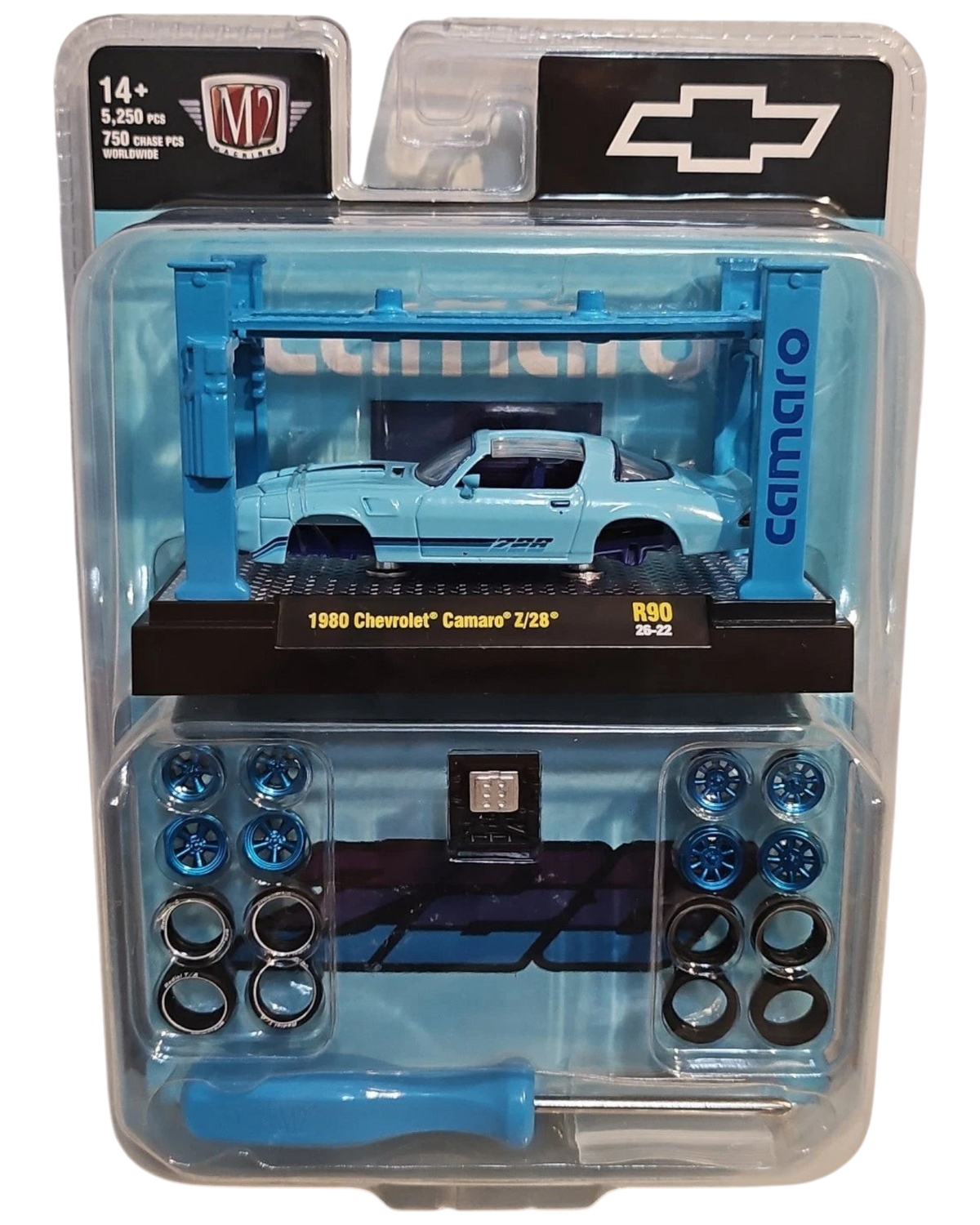 More Than Diecast M2 Machines 1980 Chevrolet Camaro Z/28 blue chase model kit with display lift and extra wheels