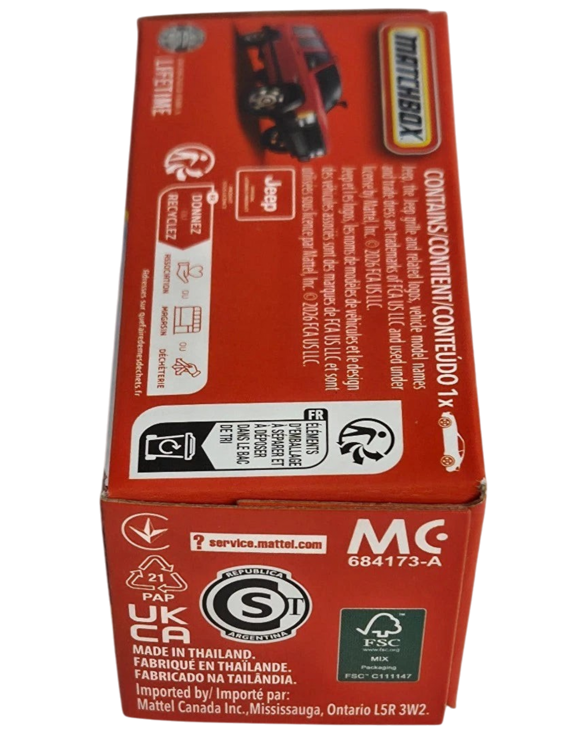 More Than Diecast 1994 Jeep Cherokee Sport red 1:64 scale die-cast SUV in original Matchbox Power Grab packaging