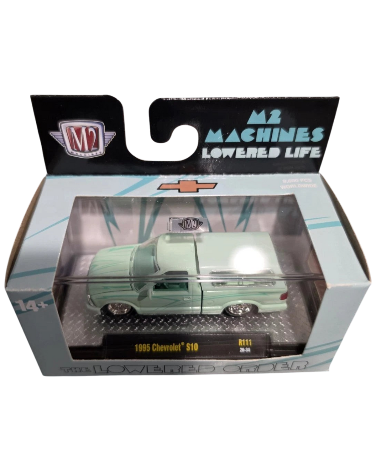 More Than Diecast M2 Machines 1995 Chevrolet S10 green lowrider pickup truck in original window box packaging