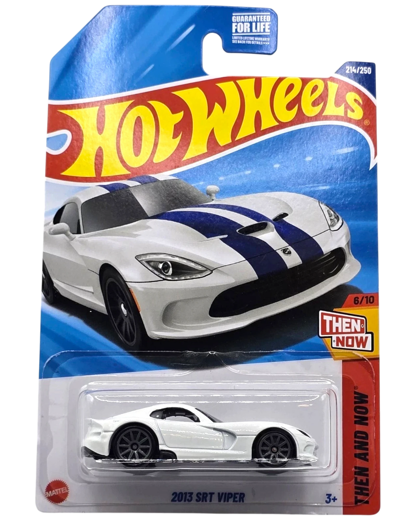 More Than Diecast 2013 SRT Viper Hot Wheels diecast car, white with blue racing stripes.