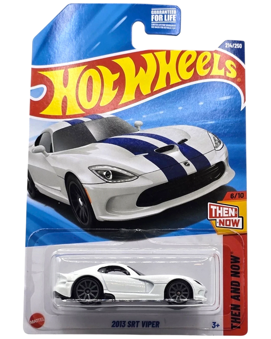 More Than Diecast 2013 SRT Viper Hot Wheels diecast car, white with blue racing stripes.