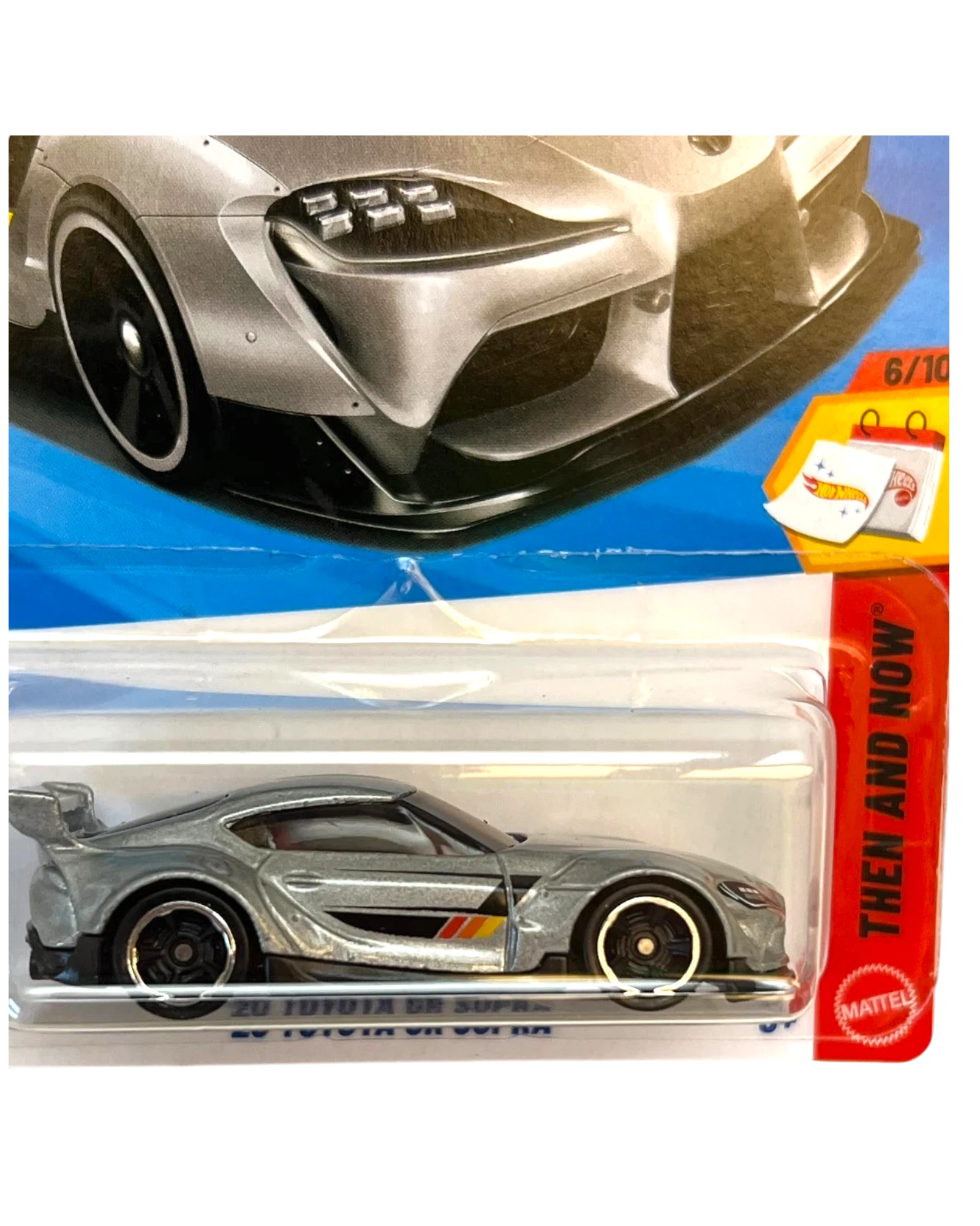 More Than Diecast 2026 Hot Wheels Mainline '20 Toyota GR Supra in silver with racing stripes and a spoiler.