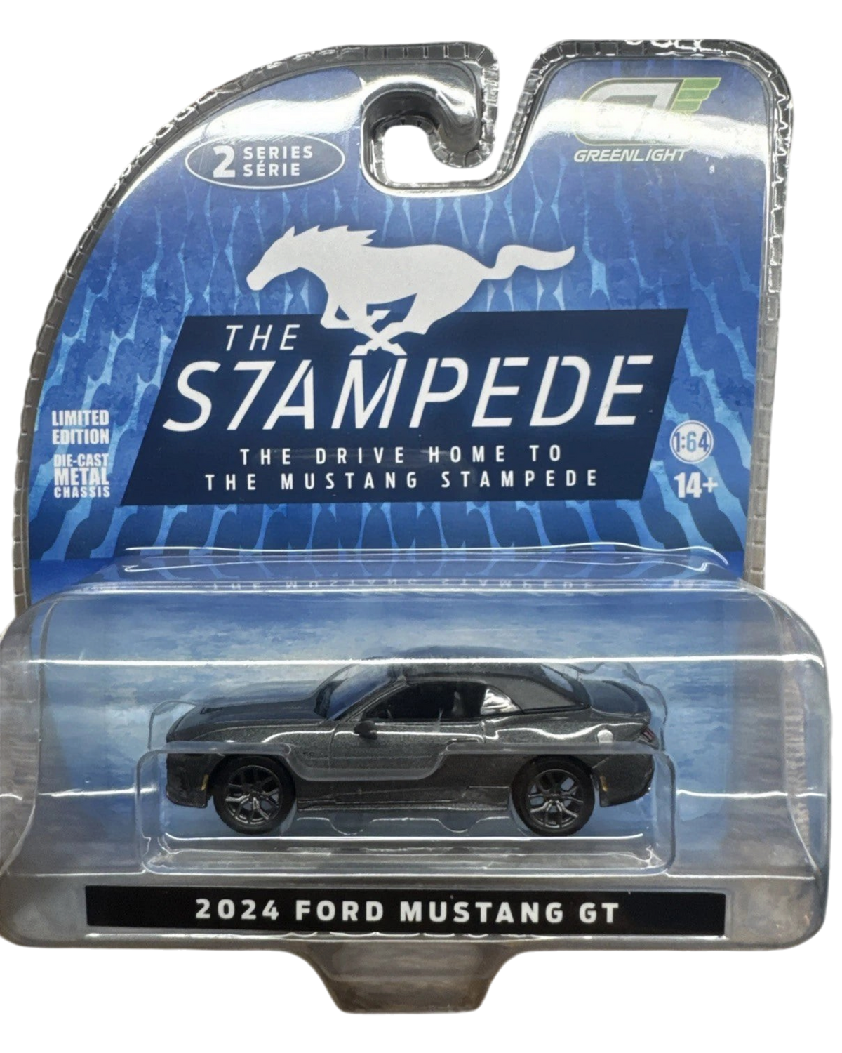 More Than Diecast GreenLight 2024 Ford Mustang GT 5.0 convertible model car in blister pack packaging