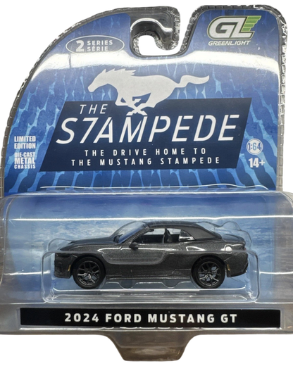 More Than Diecast 2024 Ford Mustang GT 5.0 convertible model car in dark grey, part of The Mustang Stampede Series 2.