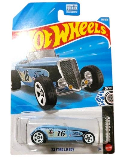 More Than Diecast Hot Wheels 33 Ford Lo Boy blue die-cast car in original blister pack packaging