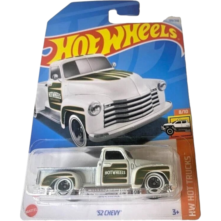 More Than Diecast 2024 Hot Wheels 52 Chevy white pickup truck in original HW Hot Trucks packaging