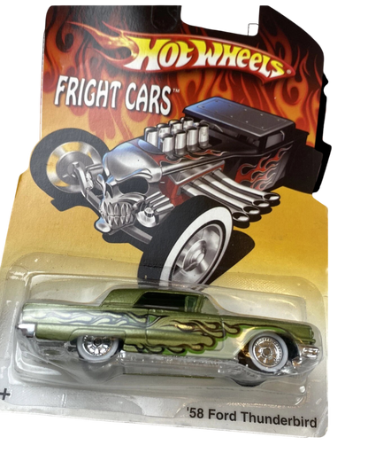 More Than Diecast Hot Wheels 58 Ford Thunderbird in green with flame decals and Real Rider wheels in blister pack