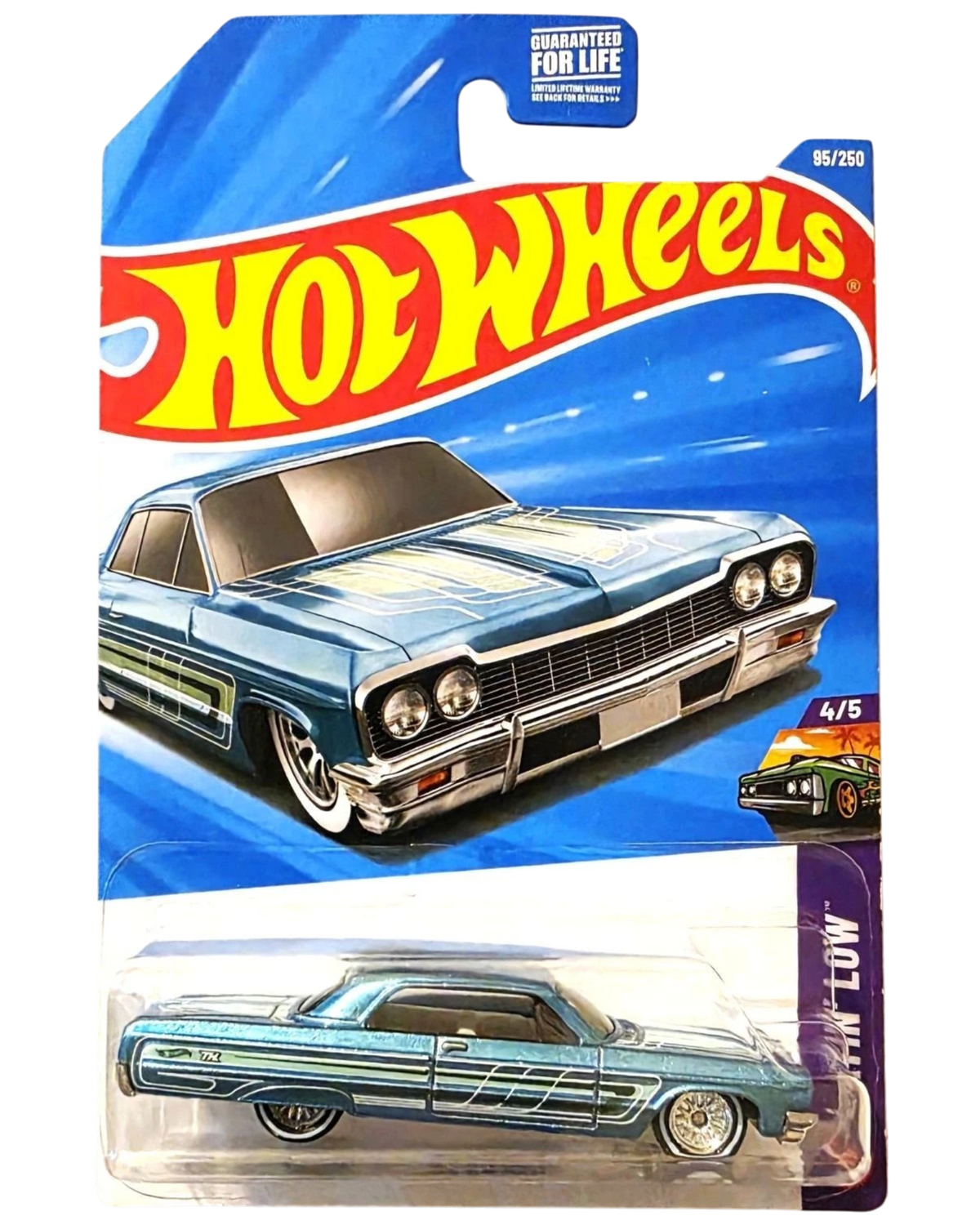 More Than Diecast 2026 Hot Wheels '64 Chevrolet Impala Super Treasure Hunt in blue with custom pinstripe graphics