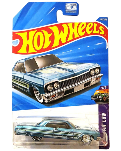 More Than Diecast 2026 Hot Wheels '64 Chevrolet Impala Super Treasure Hunt in blue with custom pinstripe graphics