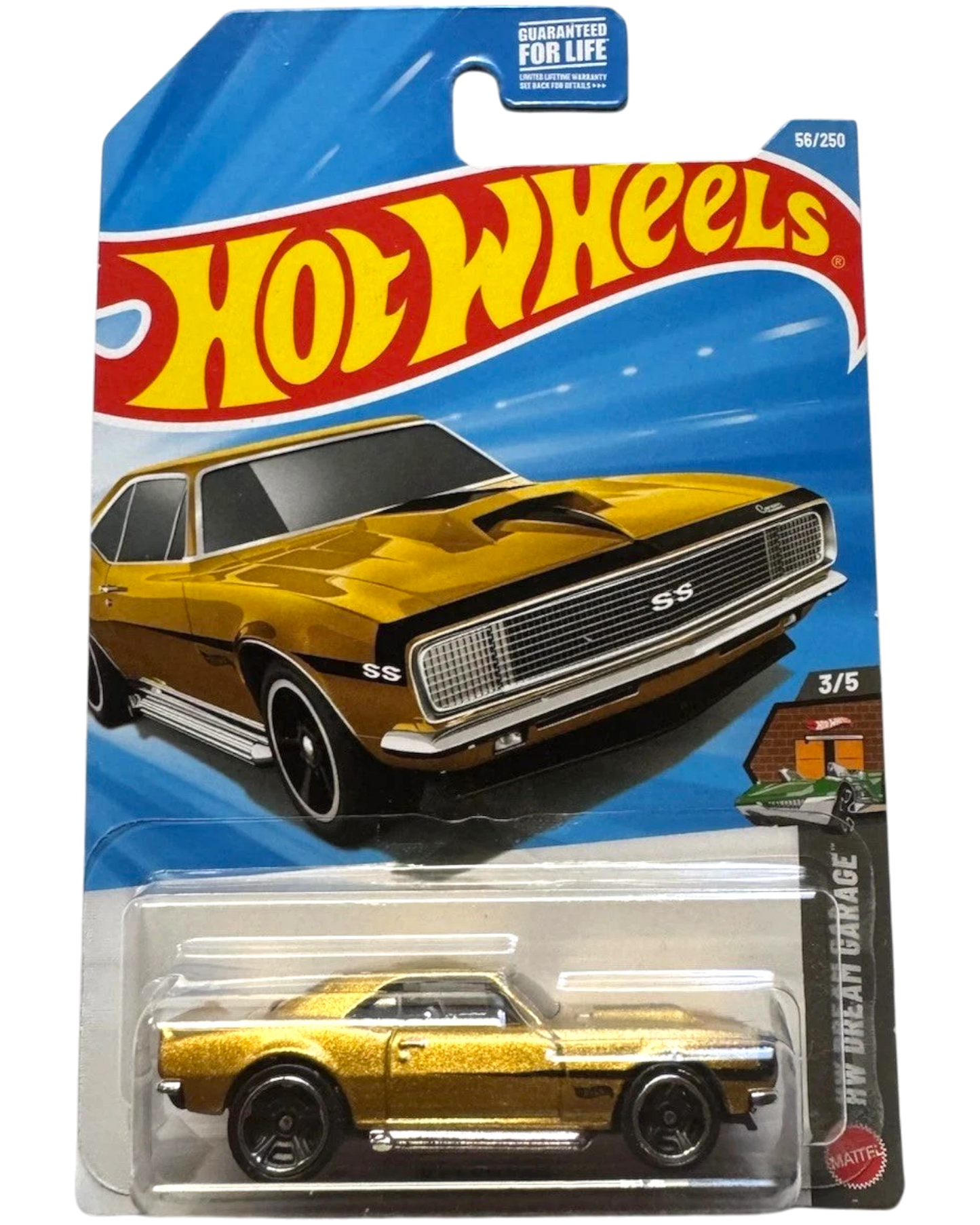 More Than Diecast 2026 Hot Wheels '67 Camaro SS diecast car in metallic gold with black accents and racing stripes.