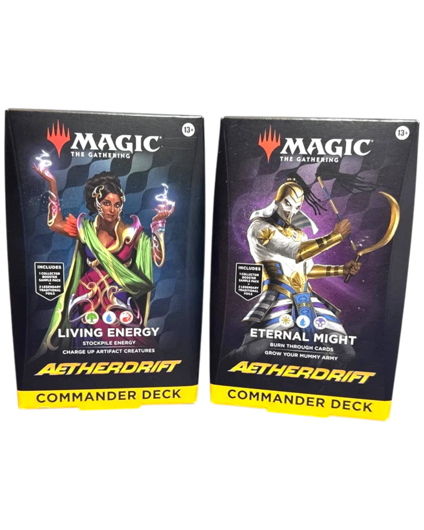 More Than Diecast Magic: The Gathering Aetherdrift Commander deck bundle featuring Living Energy and Eternal Might.