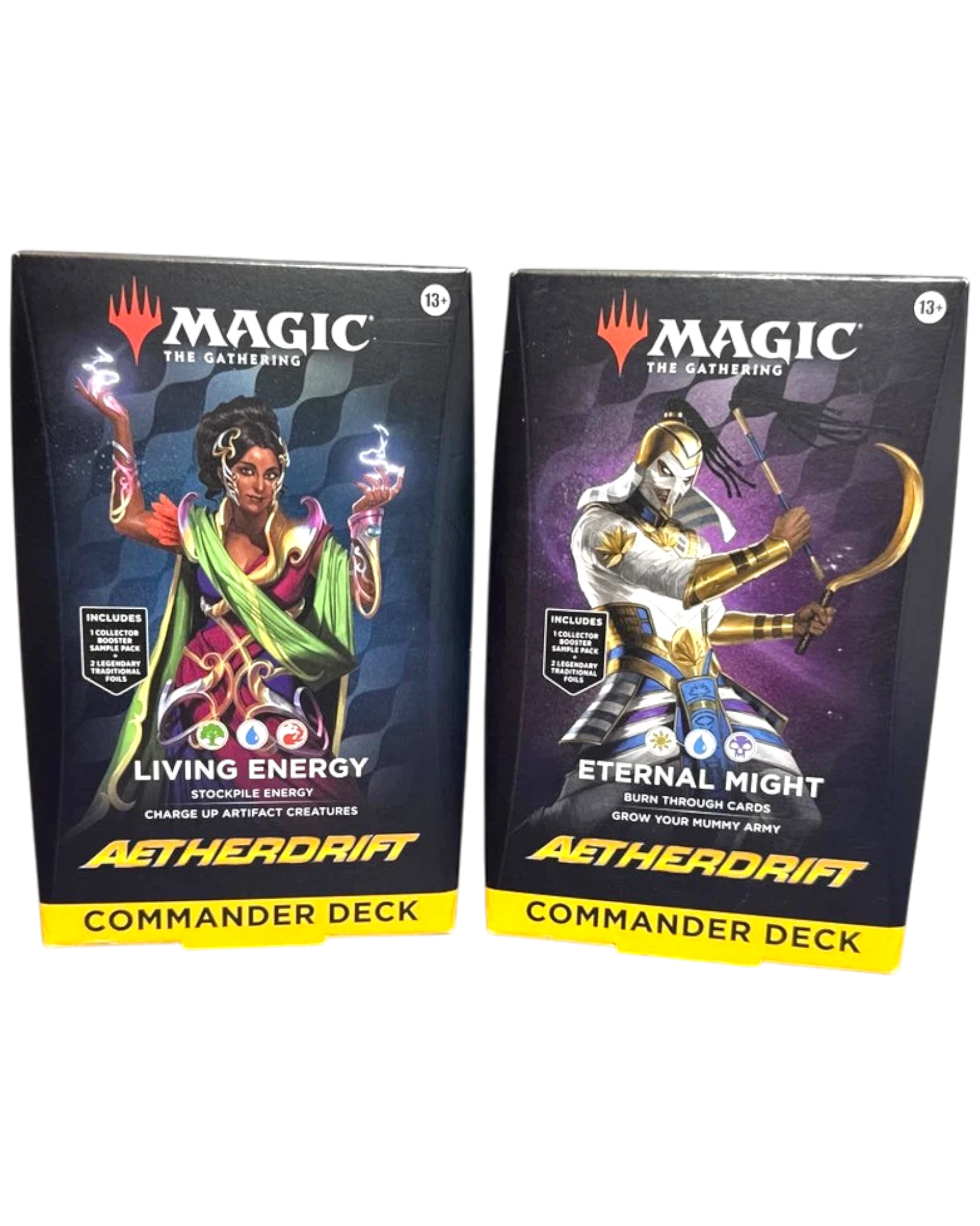 More Than Diecast Magic: The Gathering Aetherdrift Commander deck bundle featuring Living Energy and Eternal Might.