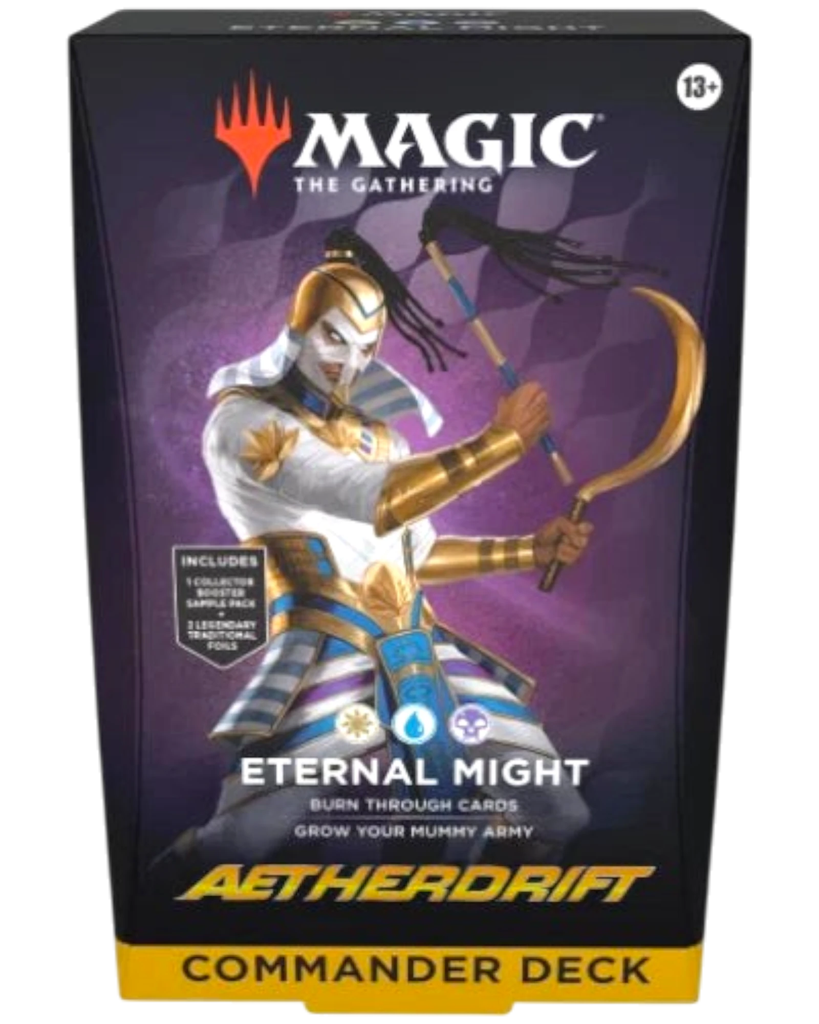 More Than Diecast Magic: The Gathering Aetherdrift Eternal Might Commander deck box featuring a mummy warrior