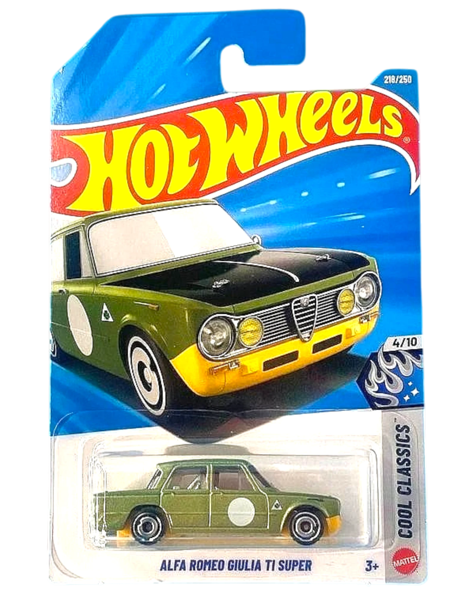 More Than Diecast Hot Wheels Alfa Romeo Giulia TI Super in metalflake olive 1:64 scale die-cast car on blister card